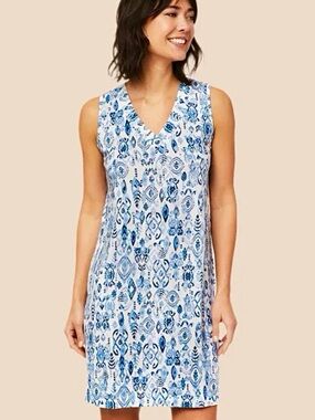 LIKE NEW The Cat’s Pajamas Ikat Marine Blue Pima Knit Nightgown XL